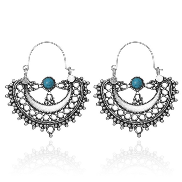 Vintage Gold Bali Gypsy Turquoise Earrings - Picture 4 of 4